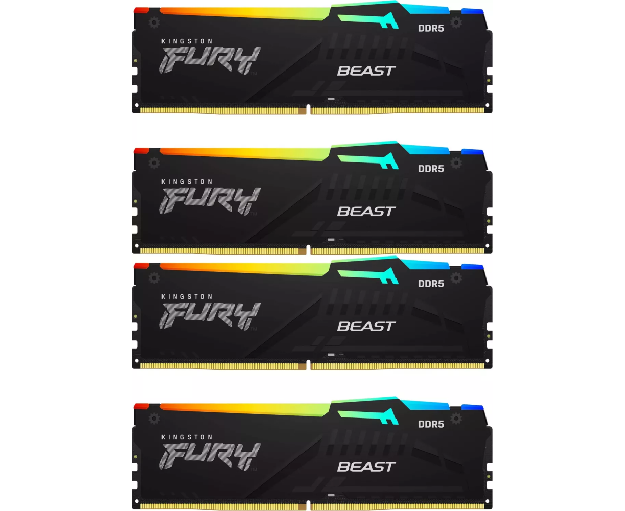 ОЗУ Kingston Fury Beast Black RGB KF556 C40 BBAK4-128 DDR5 4x32 GB 5600 M Hz RTL Gaming PC5-44800 CL40 DIMM 288-pin 1.25 В dual rank с радиатором Ret