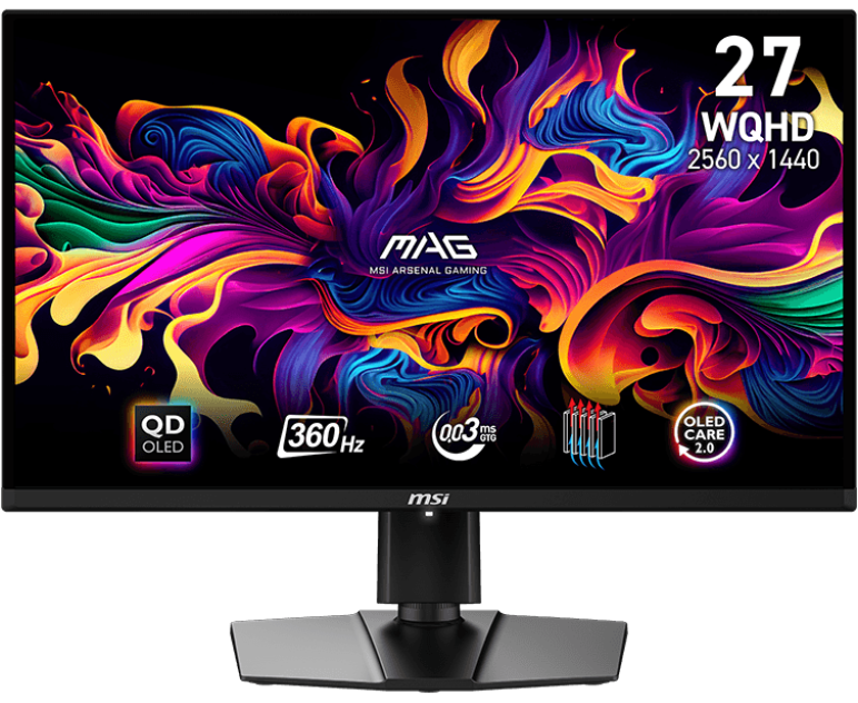 Монитор MSI 271 QPX QD-OLED (9 S6-3 CD89 T-019) 26.5" QD OLED 2 K чер HDMI DP USB M/M HAS Piv 360 Hz 250cd In