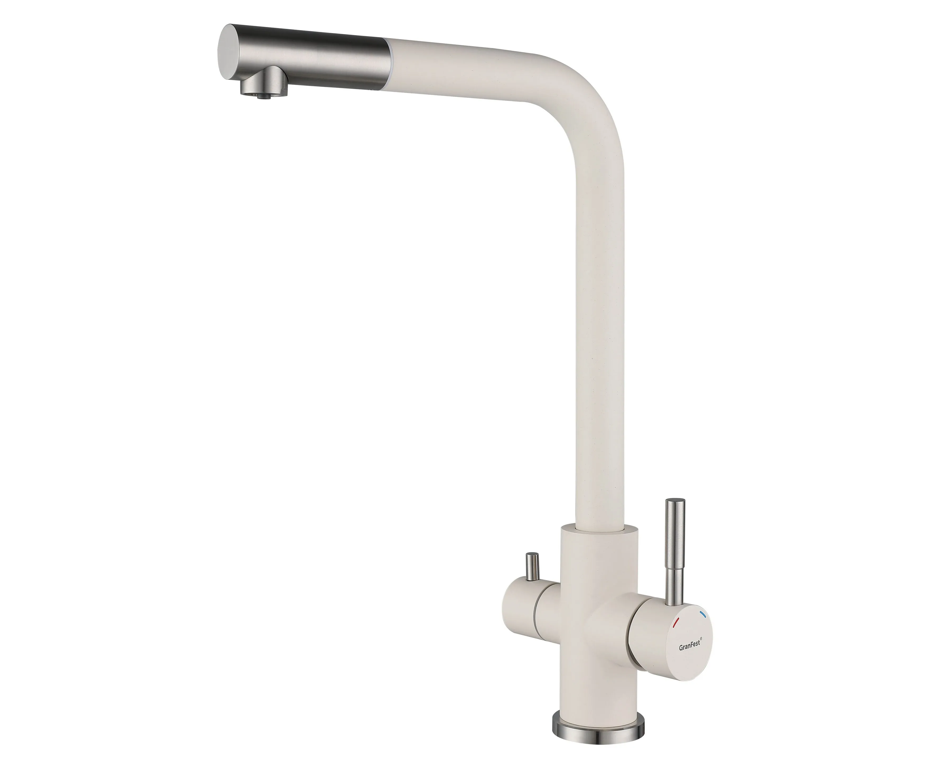 Смеситель для кухни GRANFEST GF-Z-5421 white Quarz Г-образный, кран под фильтрованную воду, белый