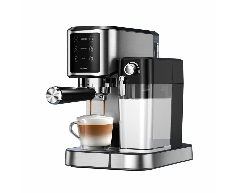 Кофеварка Centek CT-1169 эспрессо 20 Бар + капучино + латте, 1л + 0,5л, 1450 Вт, сенсор LED