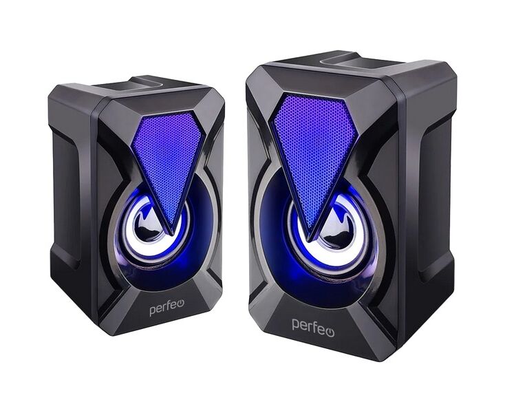 Акустическая система 2.0 Perfeo "FLAMES", 2.0, мощность 2х 3 Вт, USB, чёрн, Game Design, LED подсветка 7 цв (PF_4439)