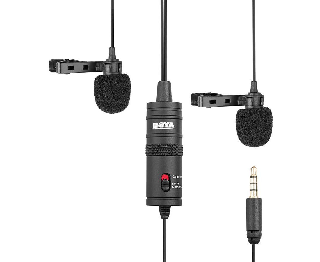 Микрофон BOYA BY-M1 DM, петличный, Jack 3.5mm, черный, двойной всенаправленный