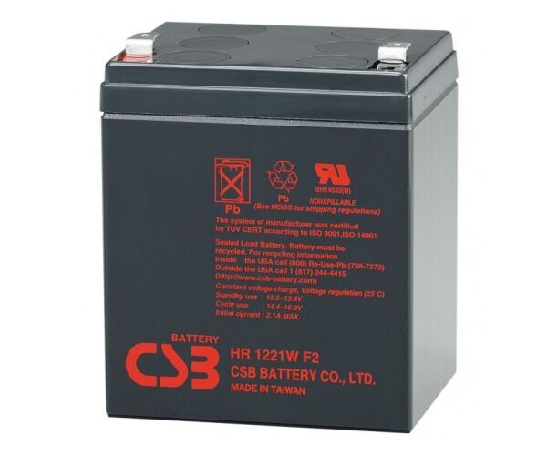 Аккумулятор 12 В 5.4 Ач CSB High Rate HR1221 W, 21 W/cell, 65 Whr, 1.8 kg, H106x L102(90)x W70 mm