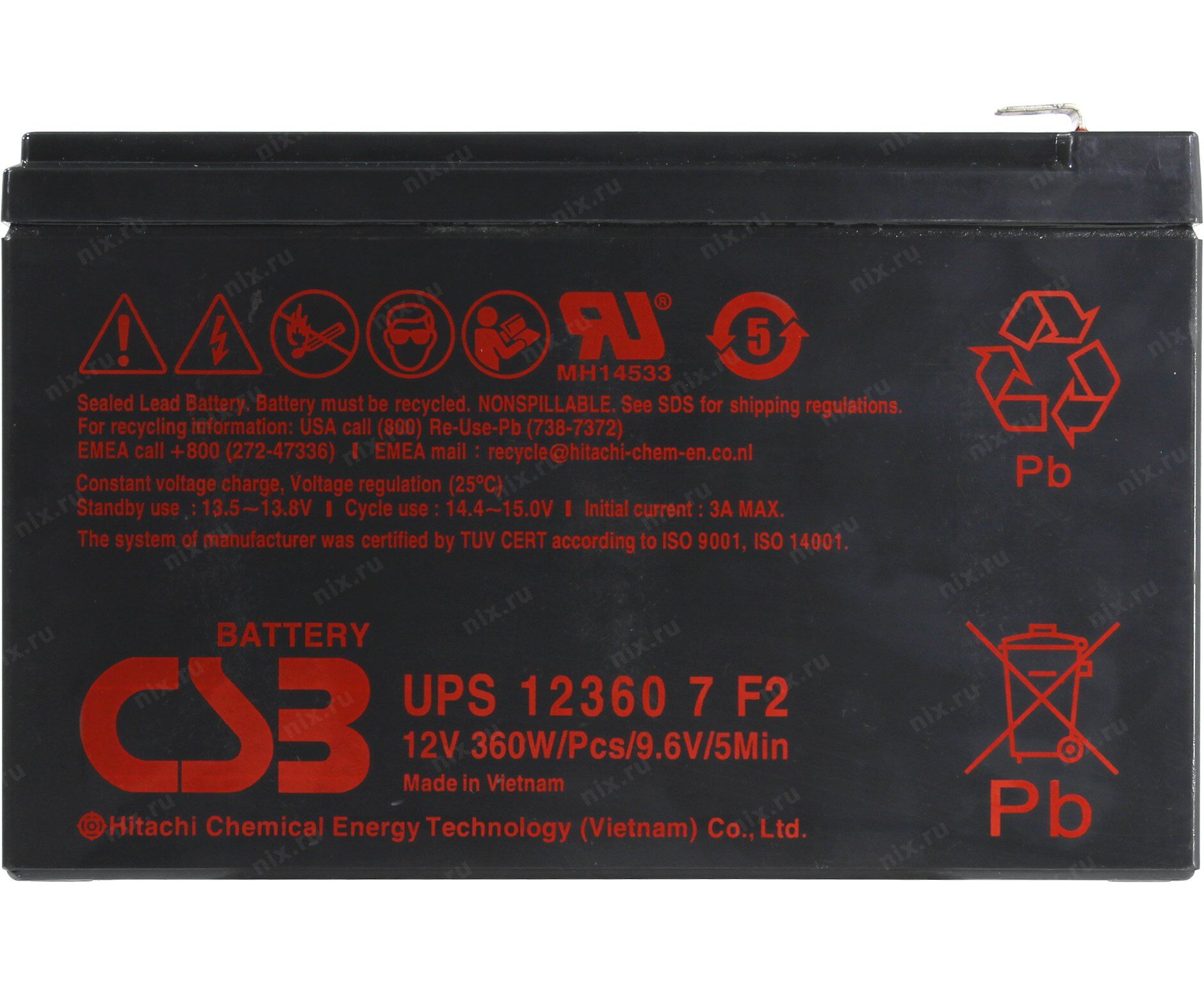АКБ для ИБП 12 В 7.5 Ач CSB UPS 12360 7 F2, 2 кг, (Шх Гх В) 151х 65х 100 мм