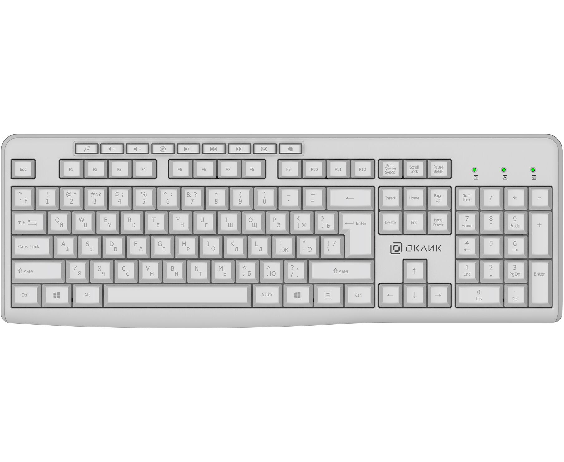 Беспроводная клавиатура OKLICK K225 W (1875235) белый USB Multimedia