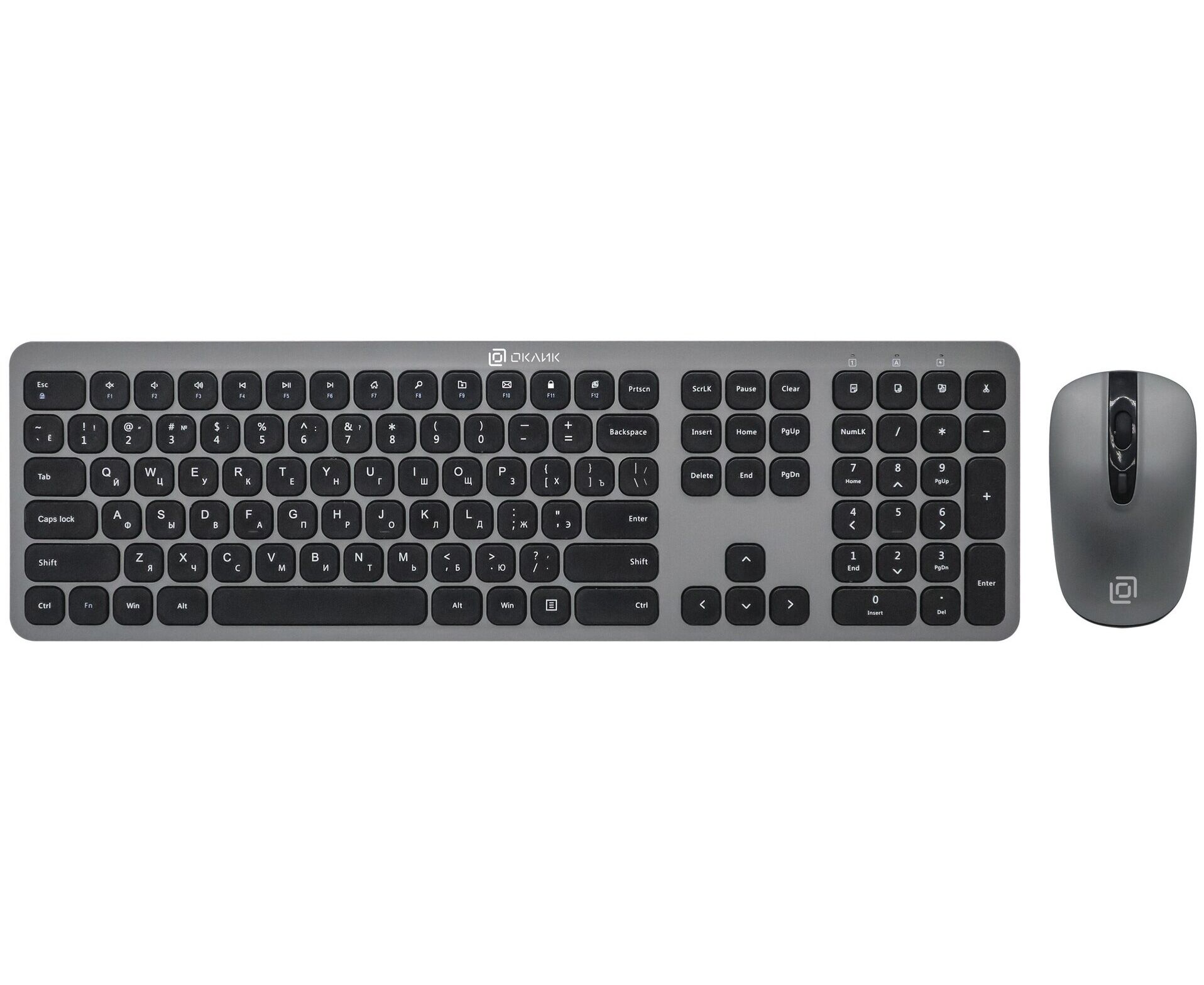 Клавиатура + мышь OKLICK 300 M клав:серый мышь:серый/черный USB беспроводная slim