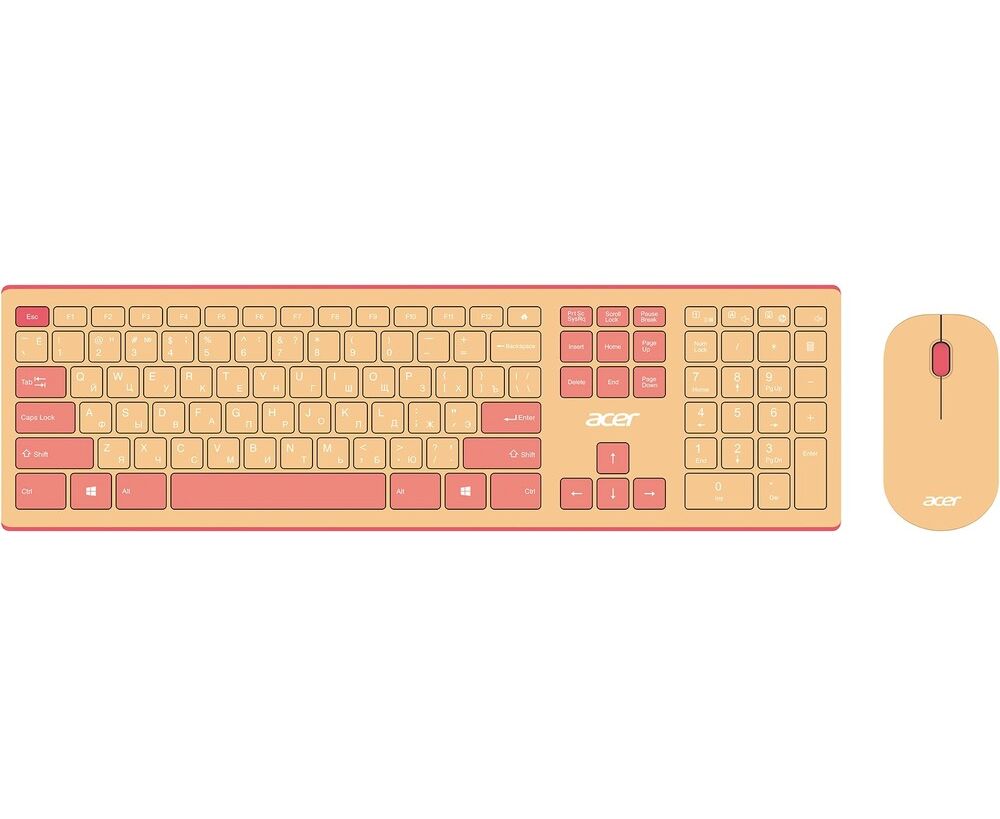 Клавиатура + мышь Acer OCC205 клав:розовый/бежевый мышь:розовый/бежевый USB беспроводная slim