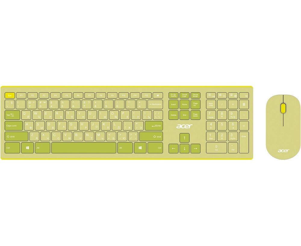 Клавиатура + мышь Acer OCC205 клав:зеленый/желтый мышь:зеленый/желтый USB беспроводная slim