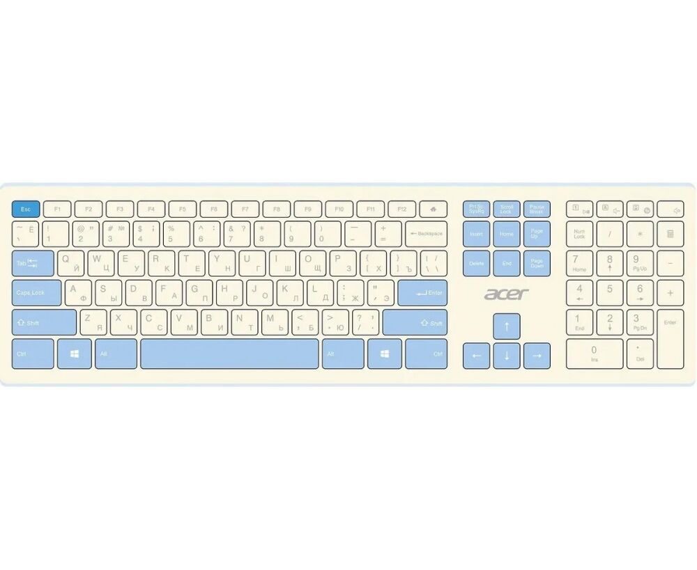 Клавиатура + мышь Acer OCC205 клав:белый мышь:белый/голубой USB беспроводная slim