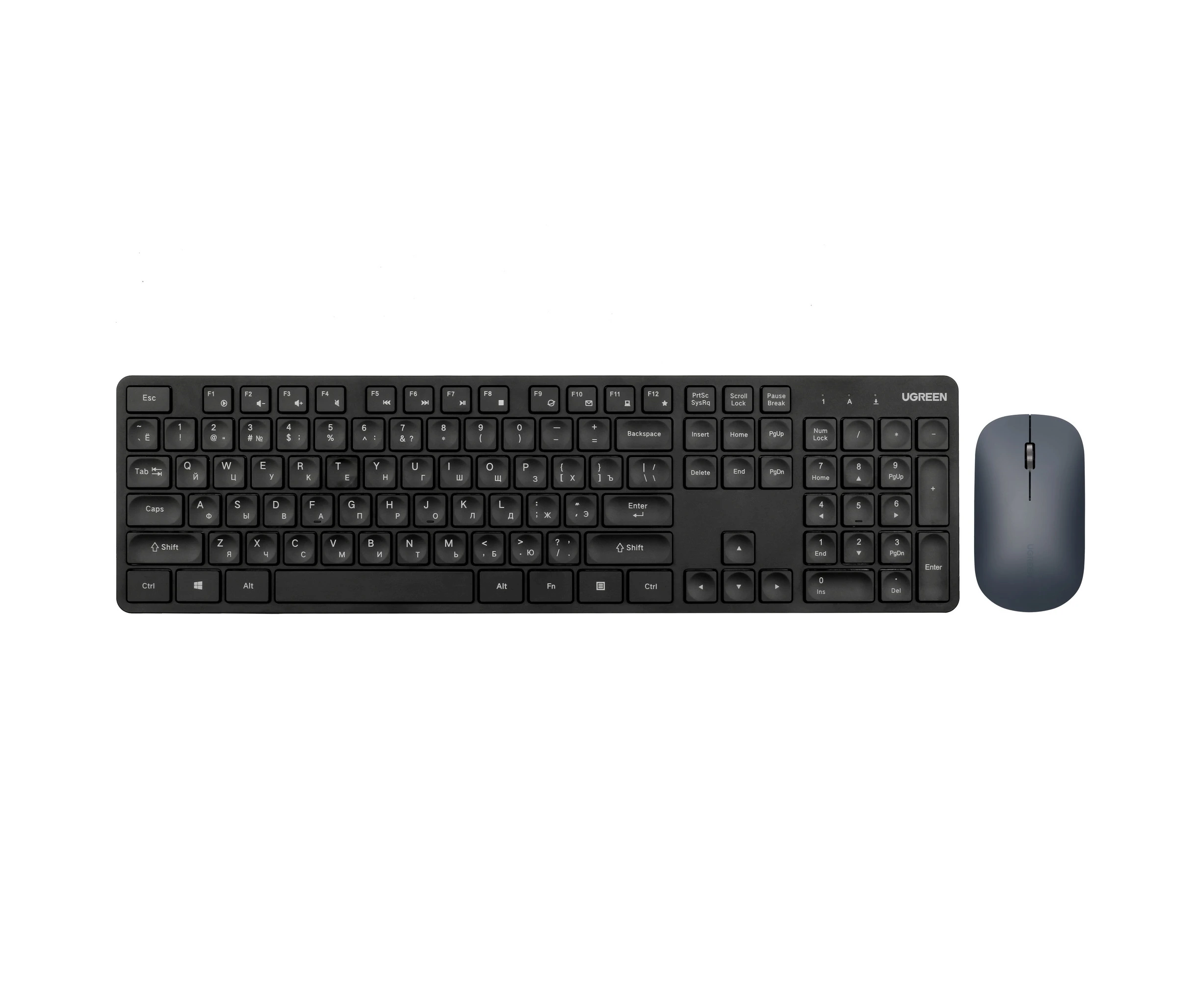 Комплект беспроводная клавиатура и беспроводная мышка UGREEN MK004 (35744) 2.4 G Hz Wireless Keyboard 15219 and Wireless Mouse 90372 Set. Цвет: черный