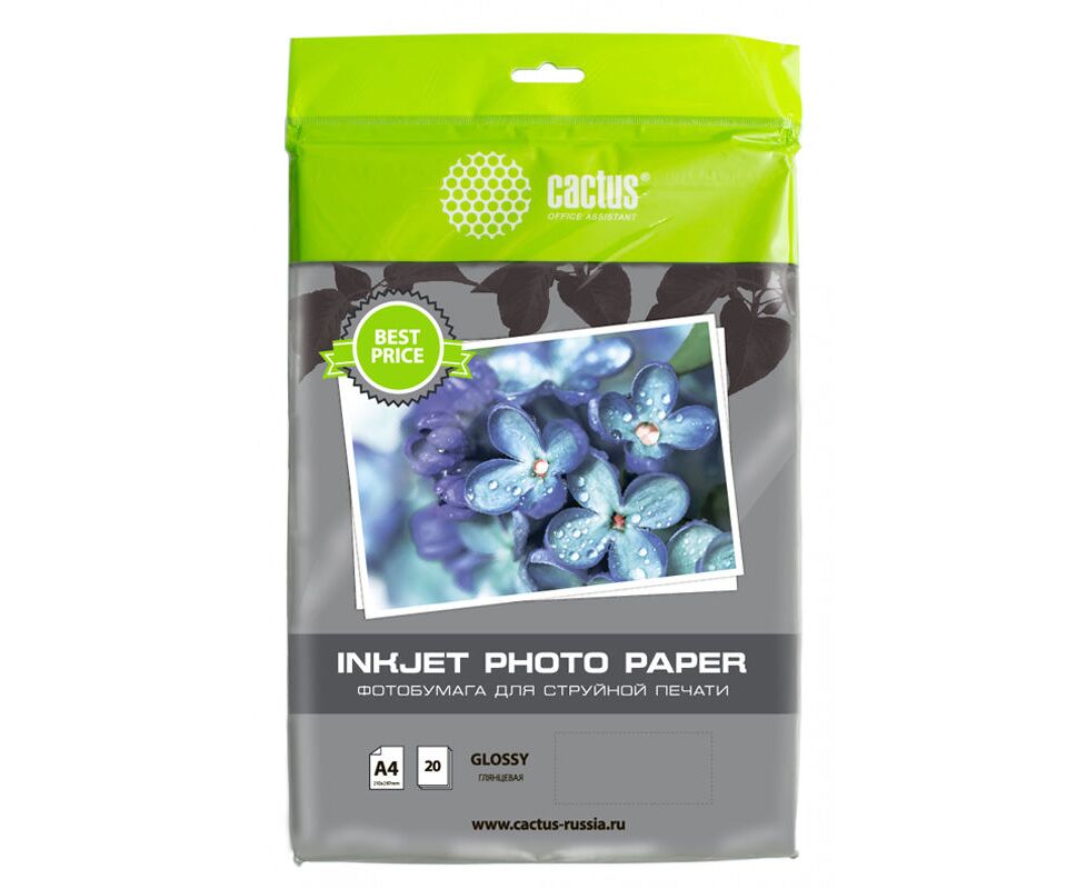 Фотобумага Cactus CS-GA413020 ED A4/130г/м 2/20л/белый глянцевое для струйной печати