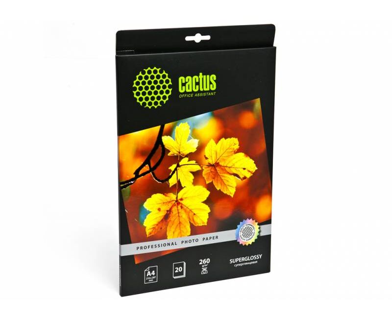 Фотобумага Cactus Prof CS-HGA426020 A4/260г/м 2/20л/белый глянцевое для струйной печати