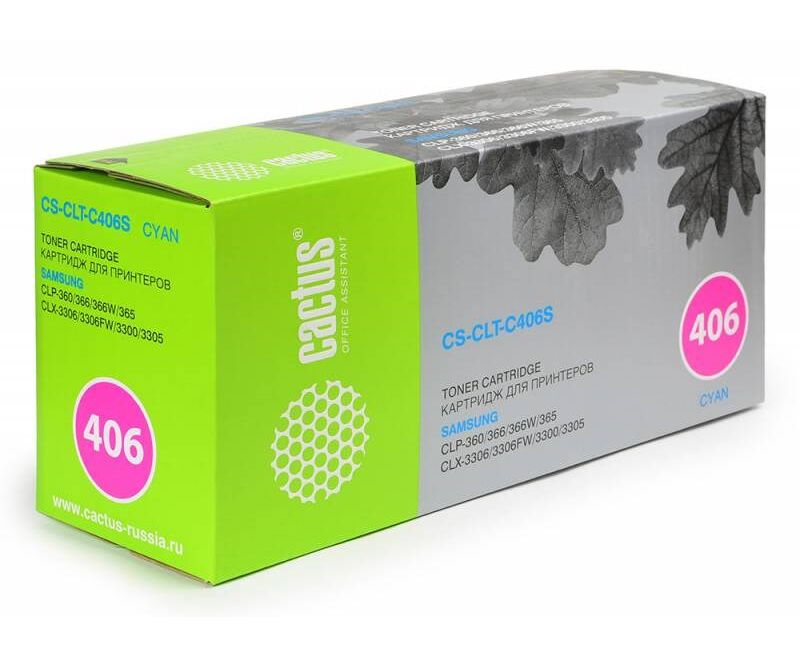Тонер-картридж Cactus CS-CLT-C406 S для принтеров Samsung CLP-360/365/CLX-3300/3305 cyan