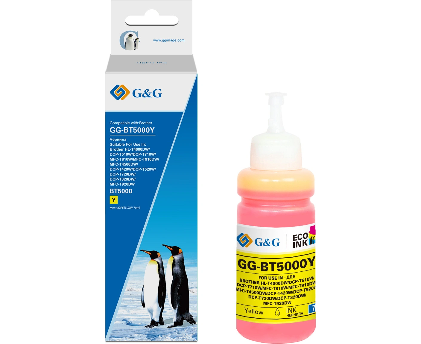 Чернила G&G GG-BT5000 Y желтый 70мл для Brother HL-T4000 DW/DCP-T510 W/DCP-T710 W/MFC-T810 W