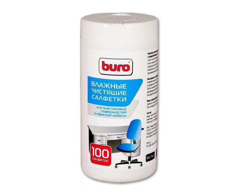 Салфетки Buro BU-Tsurl для пластиковых поверхностей и офисной мебели туба 100шт влажных