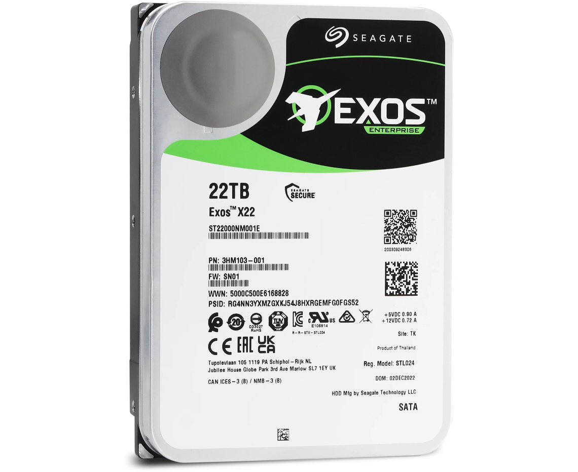 HDD Seagate Exos X22 ST22000 NM001 E 3.5" 22 TB SATA 6 Gb/s, 7200rpm, 512 MB, 512e, Bulk