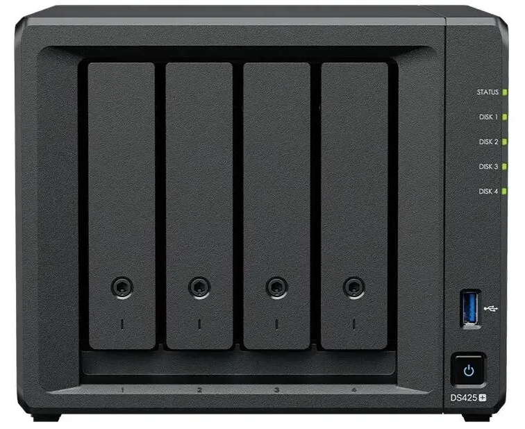Сетевое хранилище Synology DS425+ (4x2.5"/3.5" SATA, Intel Celeron J4125/4x2 G Hz, 2 GB DDR4, 1x2,5 Гбит/с, 1x1 Гбит/с)