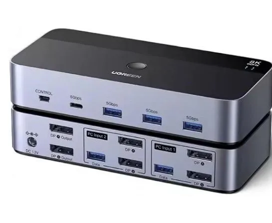 KVM-переключатель UGREEN AK700 (55851) 8 K 60 Hz Display Port Dual Monitor KVM Switch 2 In 2 Out Space Gray