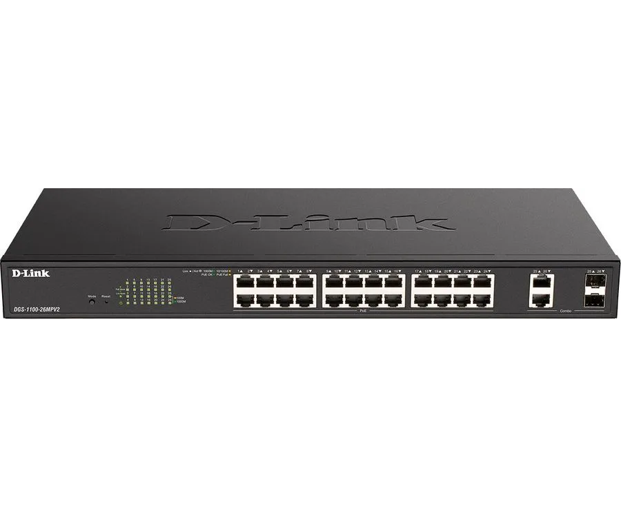 Коммутатор D-Link (DGS-1100-26 MPPV2/A3 A) 24 G 2 SFP 24 Po E 90 W управляемый