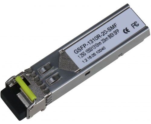 SFP модуль Dahua DH-GSFP-1310 T-20-SMF LC; до 1.25 Гбит/с; до 20км (одномодовое оптоволокно); 1310нм/1550нм
