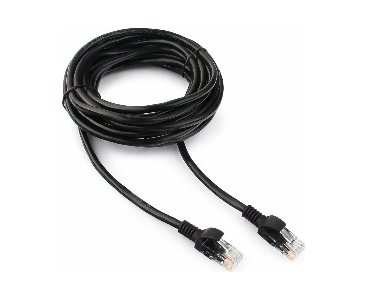 Патч-корд UTP5e, 5 м, литой, многожильный, биметалл CCA, 26 AWG, PVC, чёрный CABLEXPERT PP12-5 M/BK