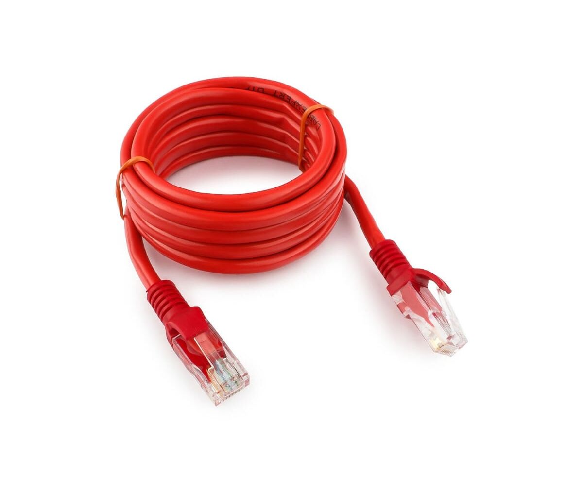 Патч-корд UTP5e, 2 м, литой, многожильный, биметалл CCA, 26 AWG, PVC, красный CABLEXPERT PP12-2 M/R