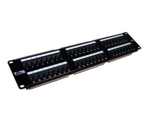 Патч-панель 19", 2 U, 48 портов, UTP5e, RJ45/8 P8 C, 110/Krone/Dual, неэкранированная, TWT TWT-PP48 UTP