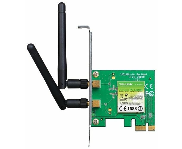 TP-LINK TL-WN881 ND, Wi-Fi PCI-E Адаптер, 300 Mbps, Atheros, 2 T2 R, 2.4 G Hz, 802.11n/g/b, 2 detachable antennas