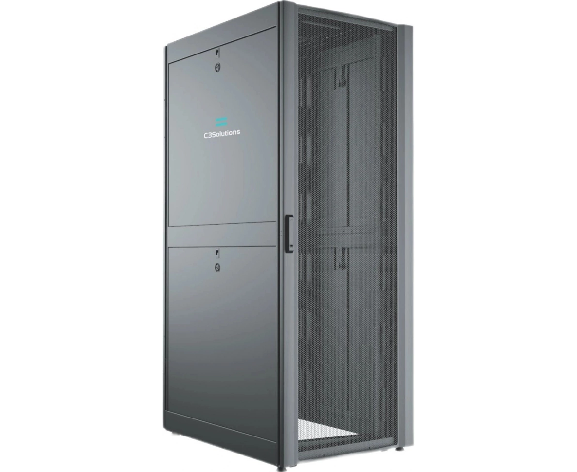 Шкаф серверный C3 Solutions (C3.RF2401) напольный 24 U 600x1050мм пер.дв.перфор. 2 бок.пан. направл.под закл.гайки 1500кг черный 1182мм металл