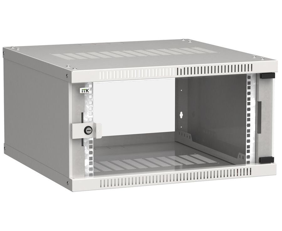 Шкаф коммутационный ITK Linea WE (LWE3-06 U66-GF) настенный 6 U 600x600мм пер.дв.стекл серый