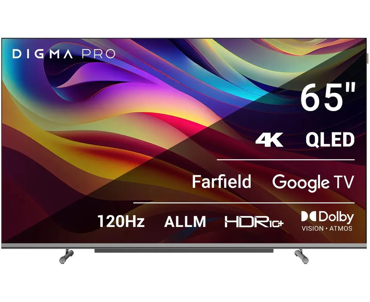 65" Телевизор Digma Pro QLED 65 L черный QLED 3840x2160, 4 K Ultra HD, 120 Гц, Wi-Fi, Smart TV, Google TV