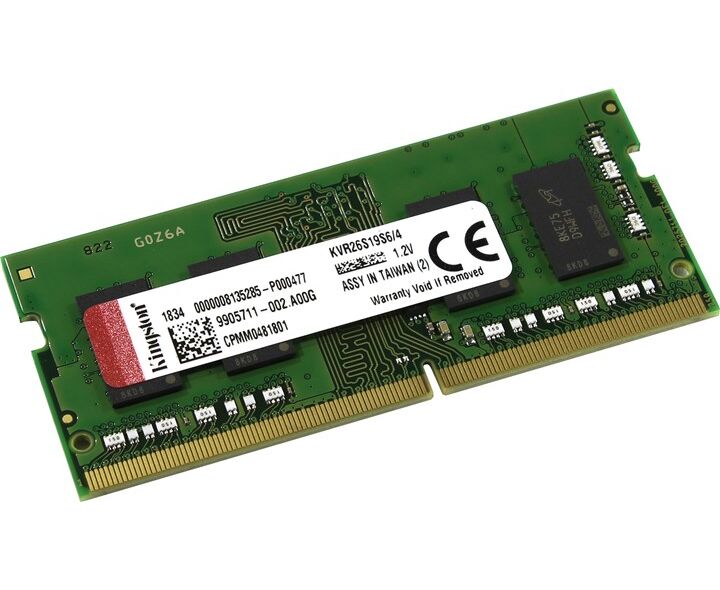 RAM SO-DIMM 4 GB DDR4-2666 PC4-21300 Kingston, CL19, 1.2 V, Single Rank, retail (KVR26 S19 S6/4)