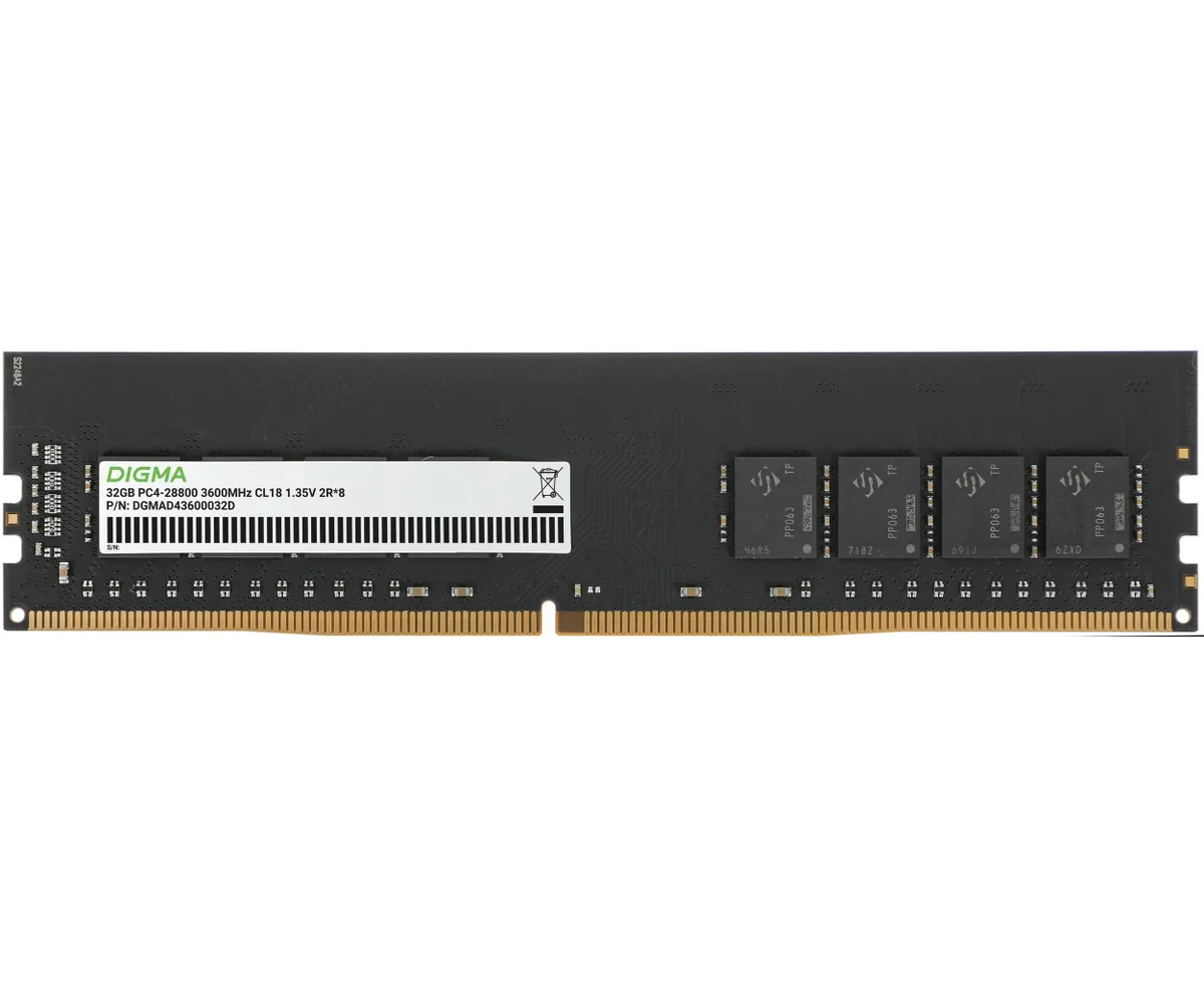 ОЗУ Digma DGMAD43600032 D DDR4 32 GB 3600 M Hz RTL PC4-28800 CL18 DIMM 288-pin 1.35 В dual rank Ret