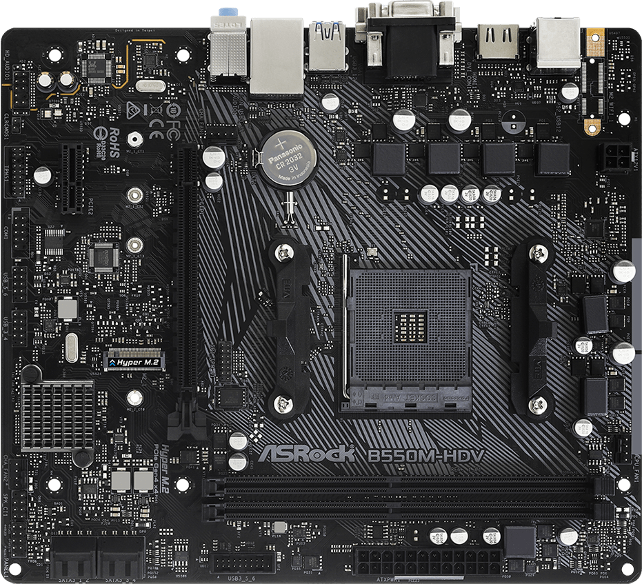 MB s AM4 Asrock B550 M-HDV, AMD B550, 2x DDR4-3200, D-SUB+DVI-D+HDMI, 1x PCI-Ex16, 1x PCI-Ex1, 4x SATA3(RAID 0/1/10), 1x M.2, 8 Ch Audio, 1x G Lan