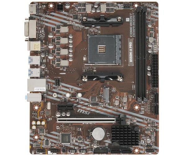 MB s AM4 MSI B550 M-A PRO, AMD B550, 2x DDR4-3200 МГц, 1x PCI-Ex16, 1x M.2, Micro-ATX