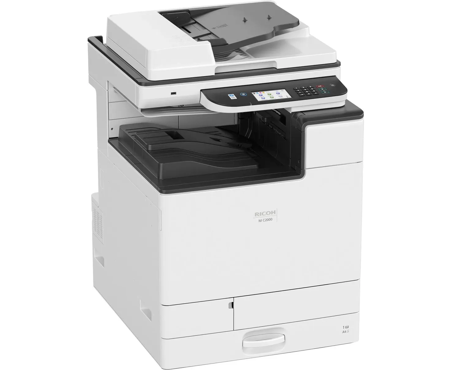 МФУ лазерное цветное RICOH M C2000 (A3, цветной, 20стр/мин, 1200dpi, 2 Гб, дуплекс, PS, сенсорная панель 4,3", Giga LAN, 550л, ARDF100, без тонеров, запуск АСЦ)